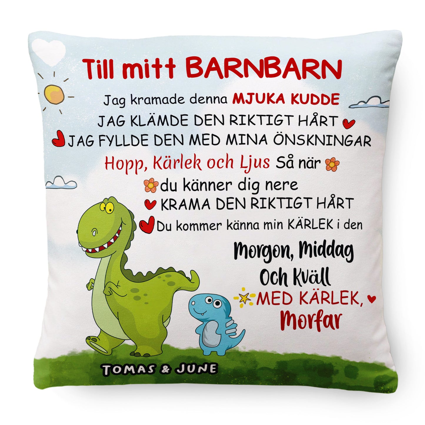 Till mitt barnbarn - Personlig Premiumkudde med Dinosaurietema™