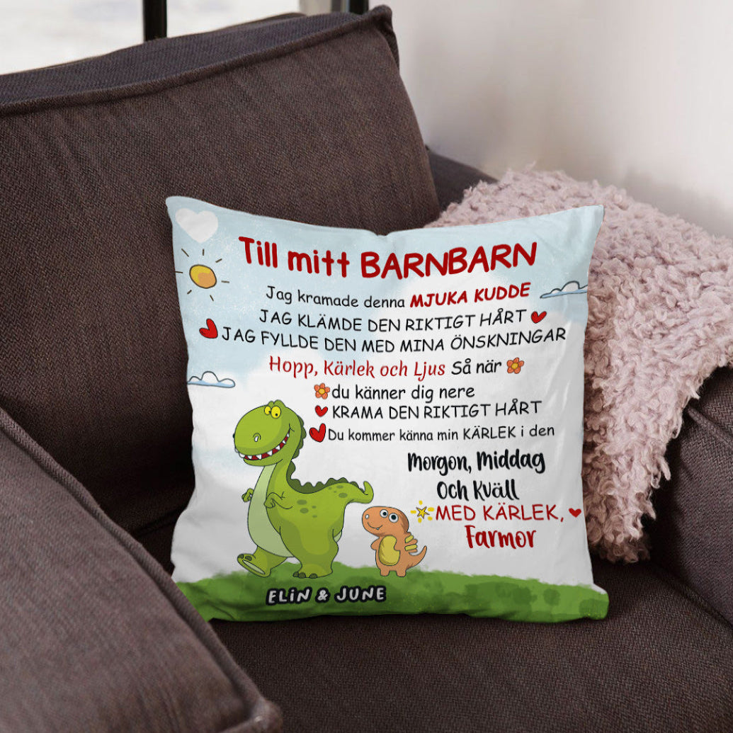 Till mitt barnbarn - Personlig Premiumkudde med Dinosaurietema™