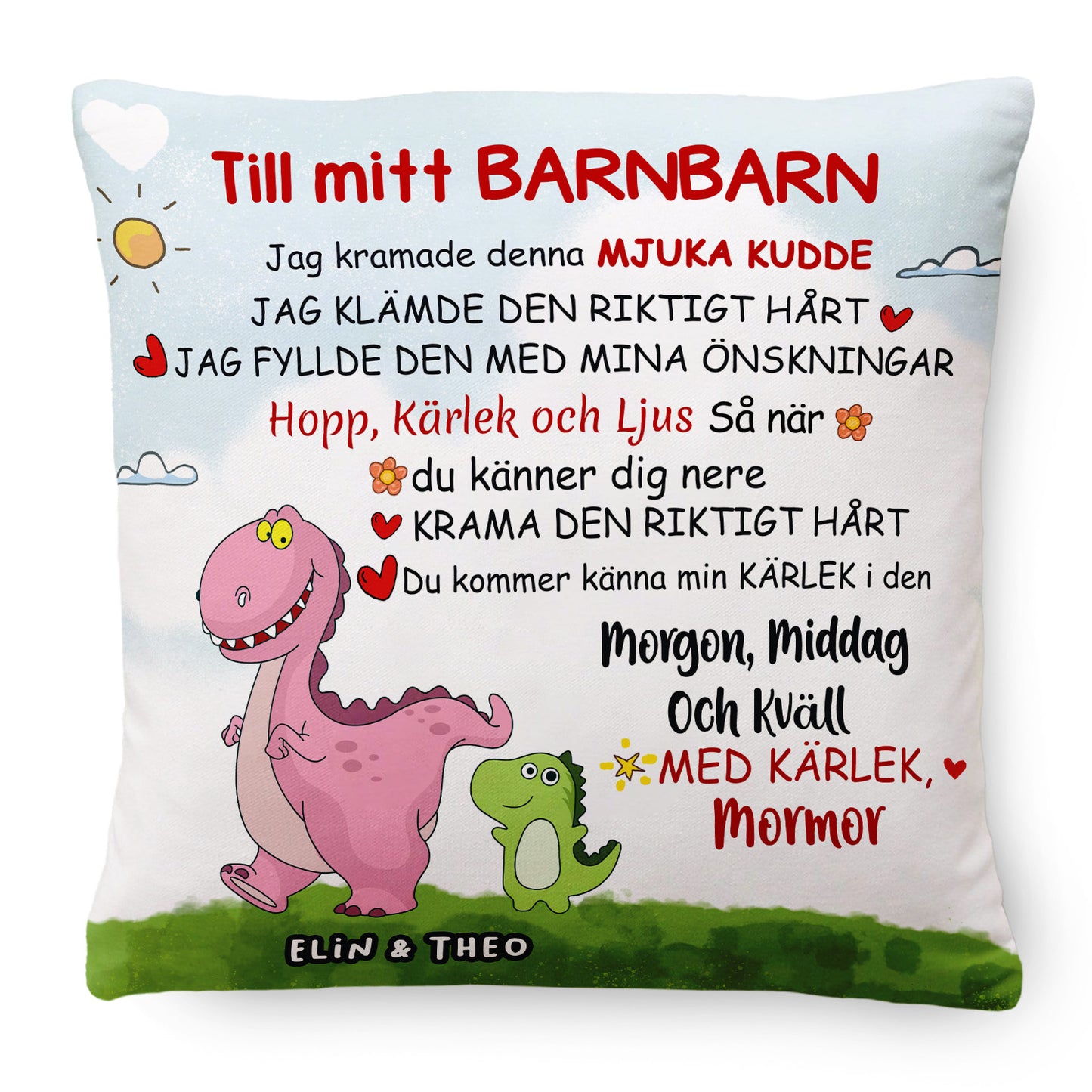 Till mitt barnbarn - Personlig Premiumkudde med Dinosaurietema™