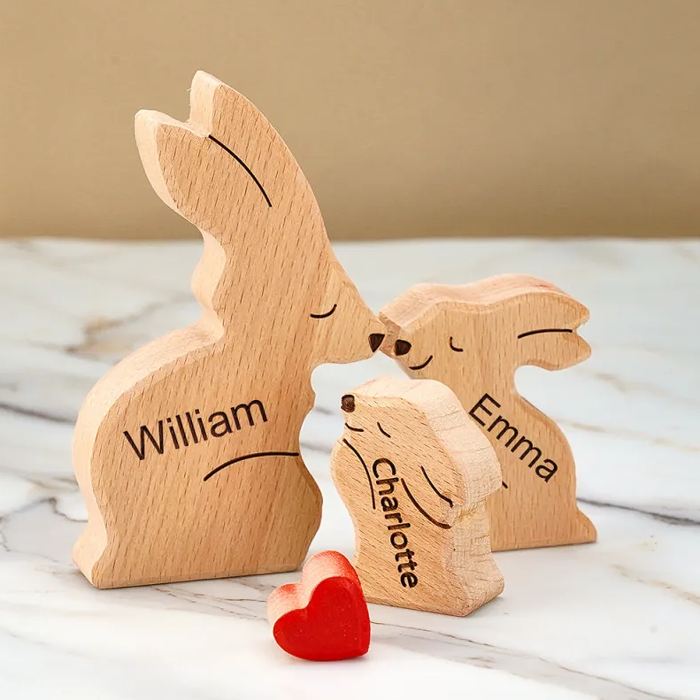 Påskhare-pussel - Present till familjen - Personligt träpussel
